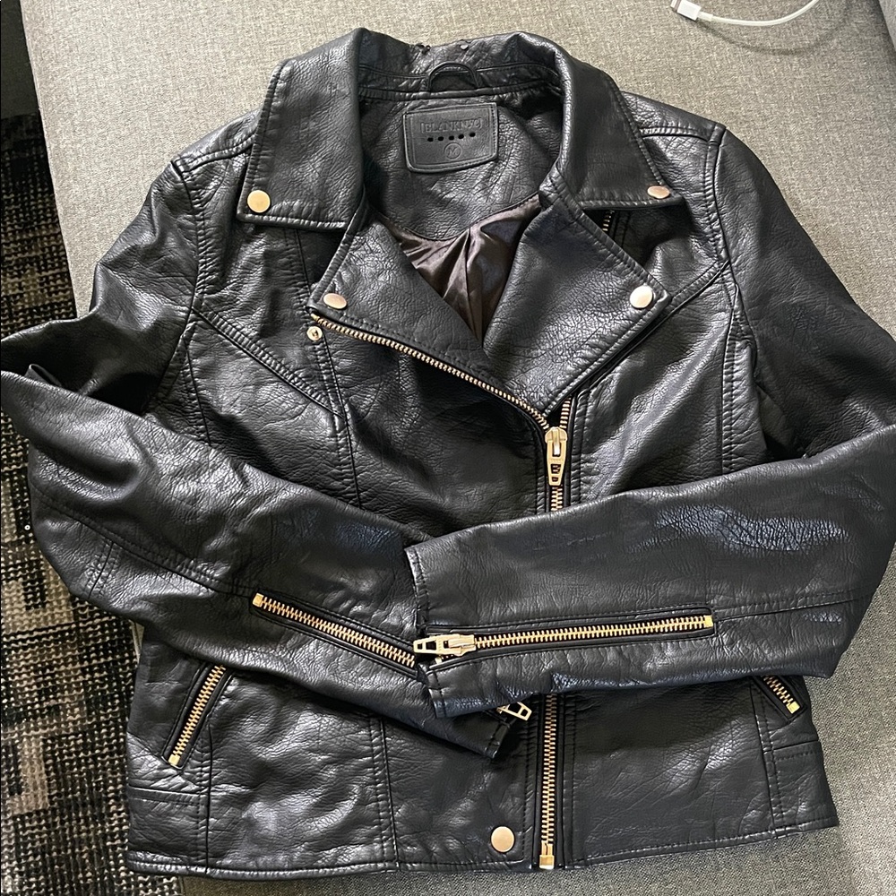 Blank NYC Black Leather Jacket with Gold Accents
